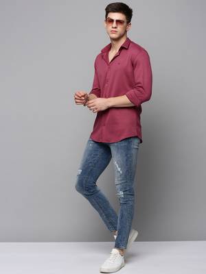 men's long sleeves solid pink shirt 5
