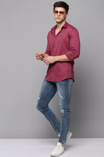 men's long sleeves solid pink shirt