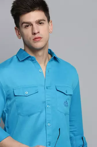 Showoff men's long sleeves solid blue shirt