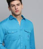 Showoff men's long sleeves solid blue shirt