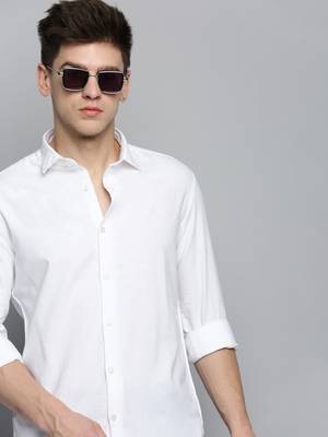 Showoff men's long sleeves solid white shirt 1