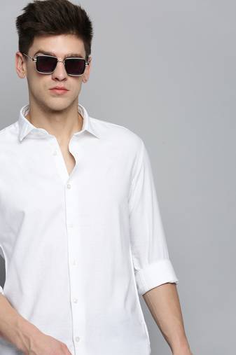 Showoff men's long sleeves solid white shirt