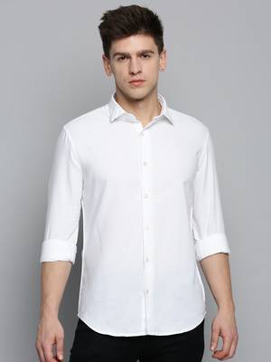 Showoff men's long sleeves solid white shirt 2