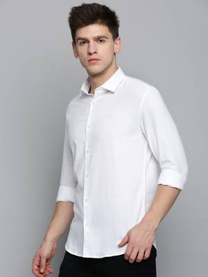 Showoff men's long sleeves solid white shirt 3