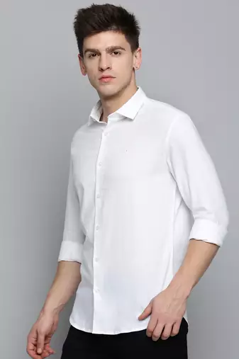 Showoff men's long sleeves solid white shirt