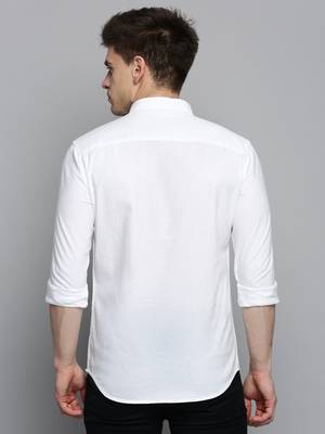 Showoff men's long sleeves solid white shirt 4
