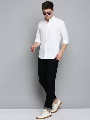Showoff men's long sleeves solid white shirt 5