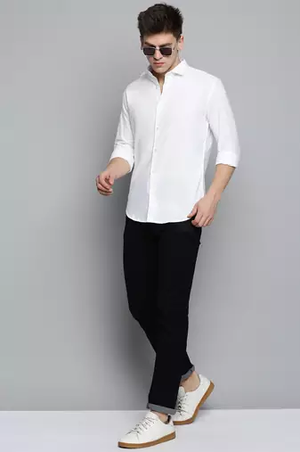 Showoff men's long sleeves solid white shirt