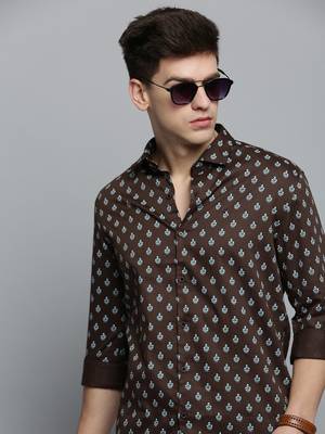 men's long sleeves ethnic motifs olive shirt 1
