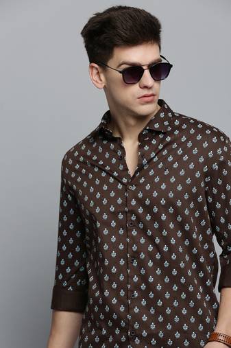 men's long sleeves ethnic motifs olive shirt