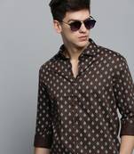 men's long sleeves ethnic motifs olive shirt