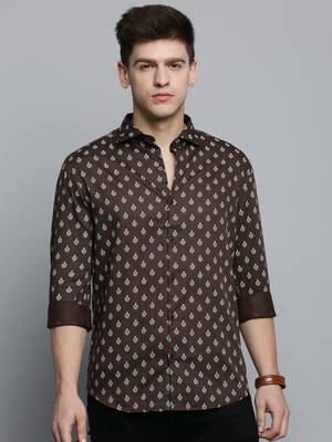 men's long sleeves ethnic motifs olive shirt 2