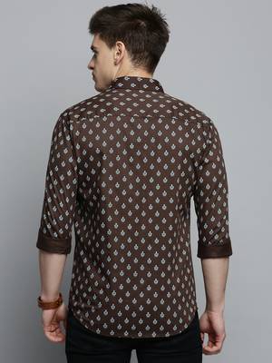 men's long sleeves ethnic motifs olive shirt 4
