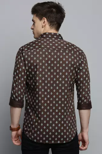 men's long sleeves ethnic motifs olive shirt