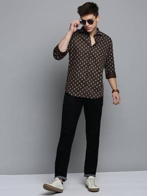 men's long sleeves ethnic motifs olive shirt 5