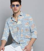 Showoff men's long sleeves conversational blue shirt