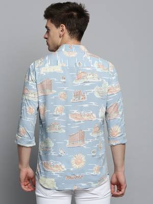 Showoff men's long sleeves conversational blue shirt 4
