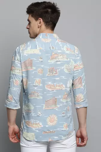 Showoff men's long sleeves conversational blue shirt