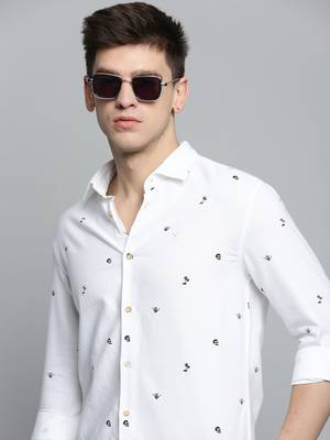 men's long sleeves conversational white shirt 1