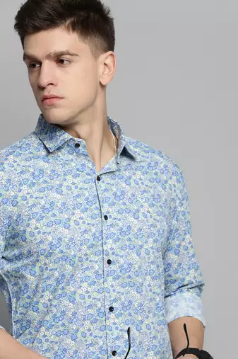 men's long sleeves micro ditsy blue shirt