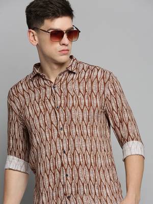 men's long sleeves abstract brown shirt 1