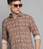 men's long sleeves abstract brown shirt
