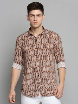 men's long sleeves abstract brown shirt 2