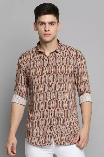 men's long sleeves abstract brown shirt