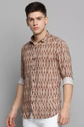 men's long sleeves abstract brown shirt