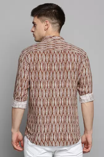 men's long sleeves abstract brown shirt