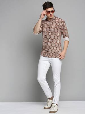 men's long sleeves abstract brown shirt 5