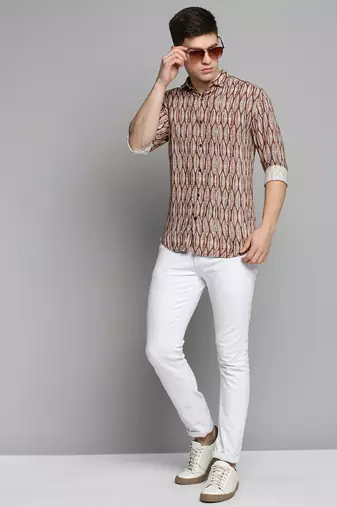 men's long sleeves abstract brown shirt