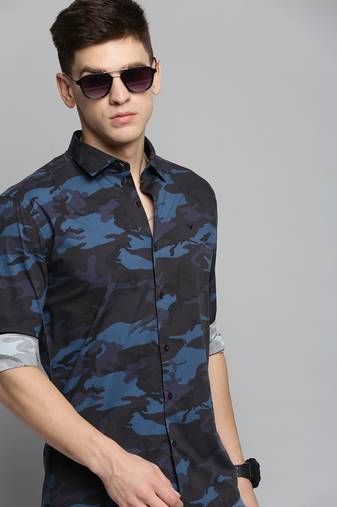 men's long sleeves camouflage navy blue shirt