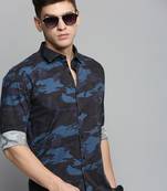 men's long sleeves camouflage navy blue shirt
