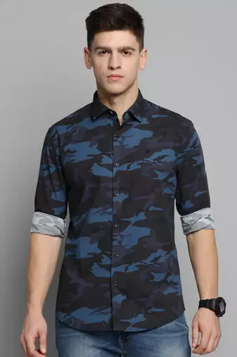 men's long sleeves camouflage navy blue shirt