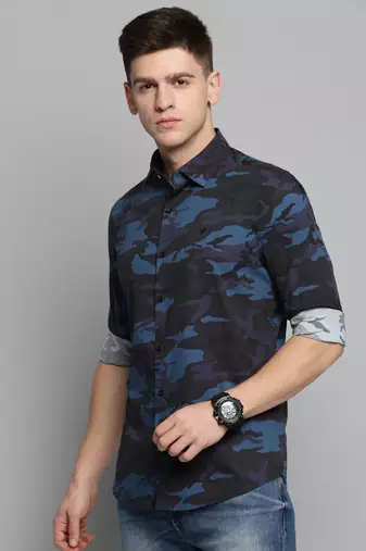 men's long sleeves camouflage navy blue shirt