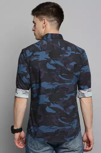 men's long sleeves camouflage navy blue shirt
