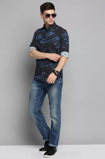 men's long sleeves camouflage navy blue shirt