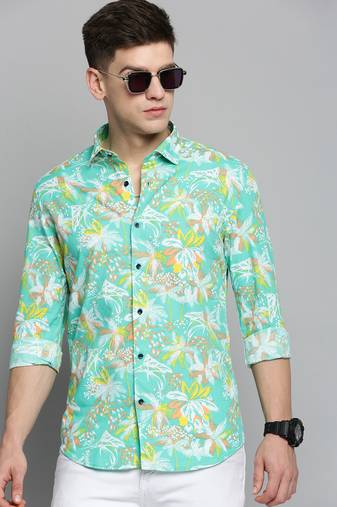 men's long sleeves conversational green shirt