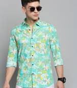 men's long sleeves conversational green shirt