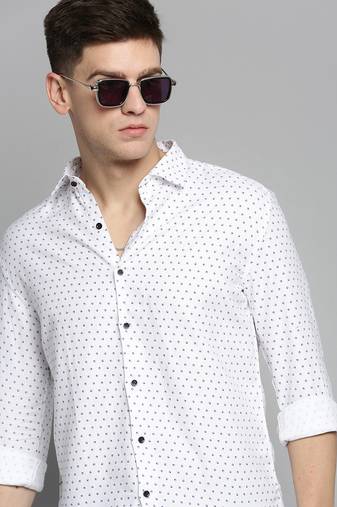 men's long sleeves geometric white shirt