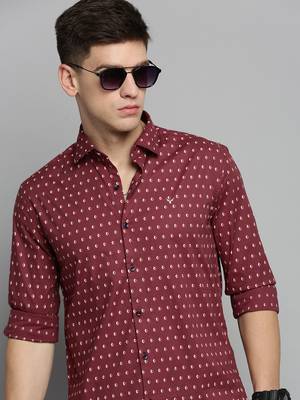 men's long sleeves geometric maroon shirt 1