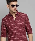 men's long sleeves geometric maroon shirt