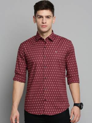 men's long sleeves geometric maroon shirt 2