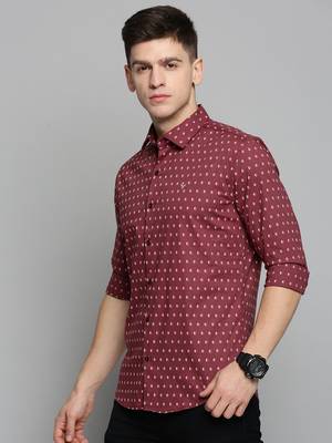 men's long sleeves geometric maroon shirt 3