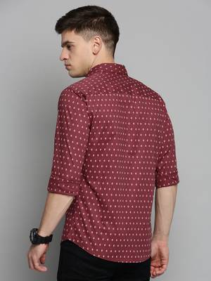 men's long sleeves geometric maroon shirt 4