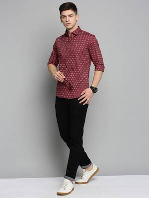 men's long sleeves geometric maroon shirt 5