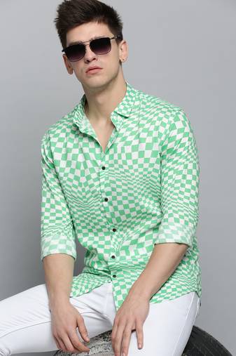 men's long sleeves abstract white shirt