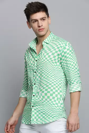 men's long sleeves abstract white shirt