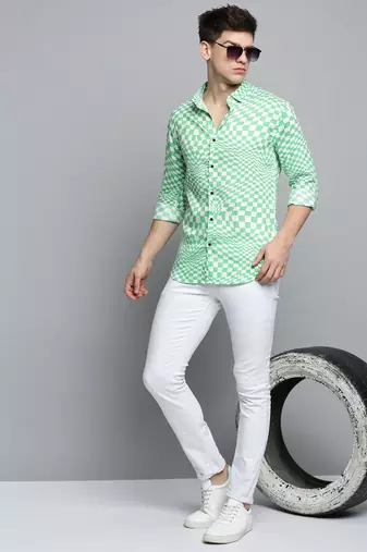 men's long sleeves abstract white shirt
